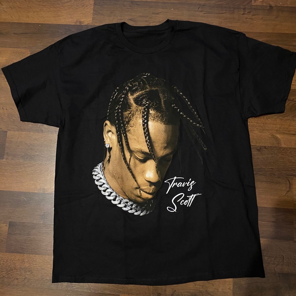 Travis Scott Graphic T-Shirt Short Sleeve Crew Neck Tee Top Men's XXL Black